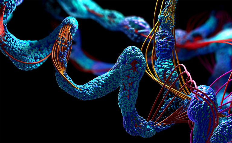 Chain of amino acid or bio molecules called protein - 3d illustration