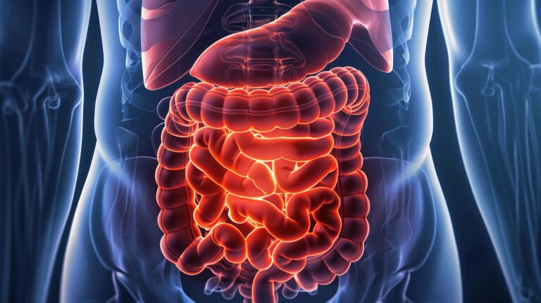 Surgeon identifying small bowel tumor during laparoscopic exploration